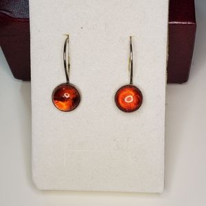 Amber and sterling silver round drop earrings